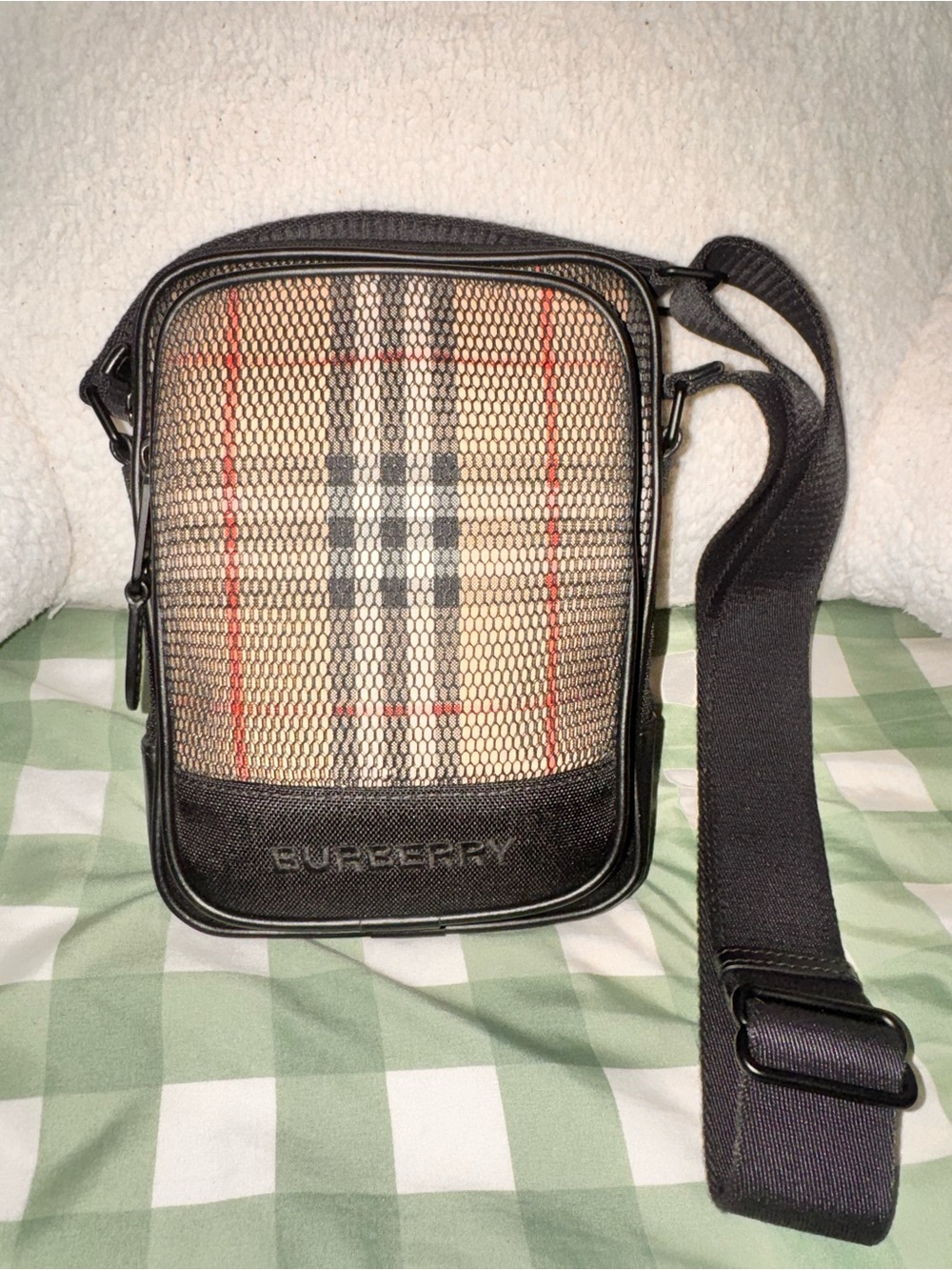 Burberry Black & Beige Check Messenger Crossbody